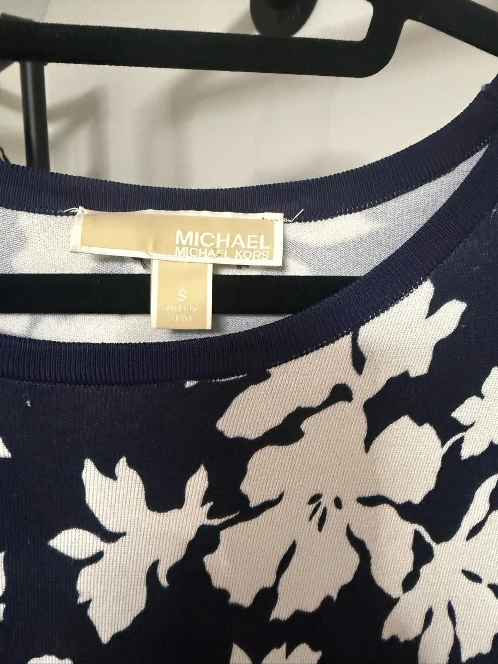 Michael Kors Navy and White Floral Long-Sleeve Dress
